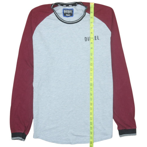 Diesel Mens Grey & Burgundy Long Sleeve Raglan Crew Neck T-Shirt Size L