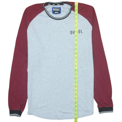 Diesel Mens Grey & Burgundy Long Sleeve Raglan Crew Neck T-Shirt Size L