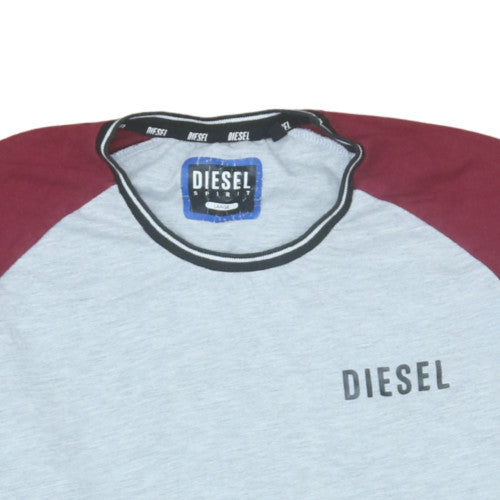 Diesel Mens Grey & Burgundy Long Sleeve Raglan Crew Neck T-Shirt Size L
