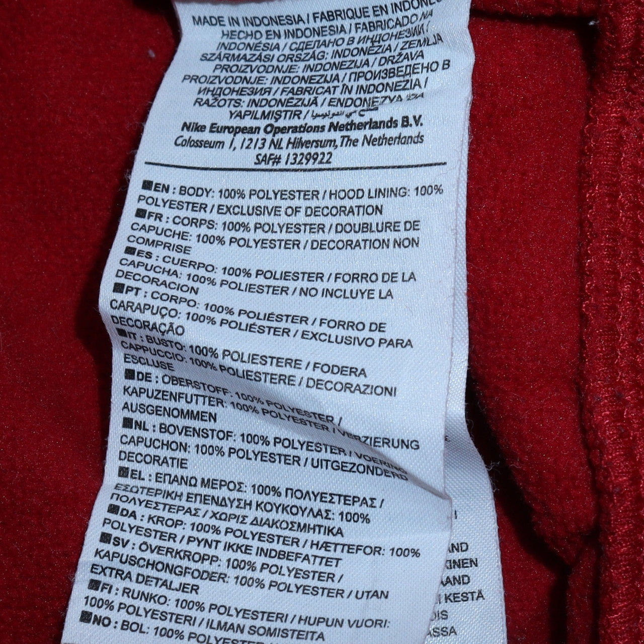 Mens UK Size M Nike Red Full Zip Hoodie