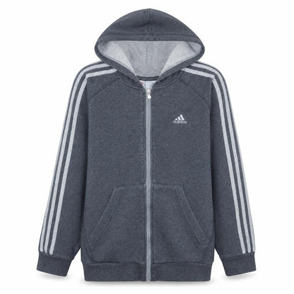 Front view of Adidas boys’ grey full zip hoodie 152cm fleece sports sweatshirt
