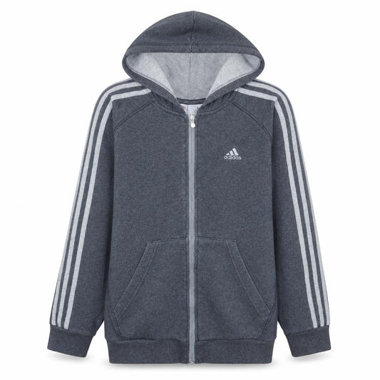Front view of Adidas boys’ grey full zip hoodie 152cm fleece sports sweatshirt