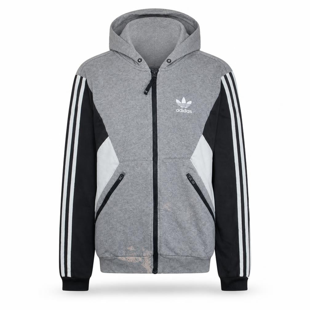 Front view of adidas Men’s Grey Full Zip Hoodie, size S, Sports Fleece Sweatshirt