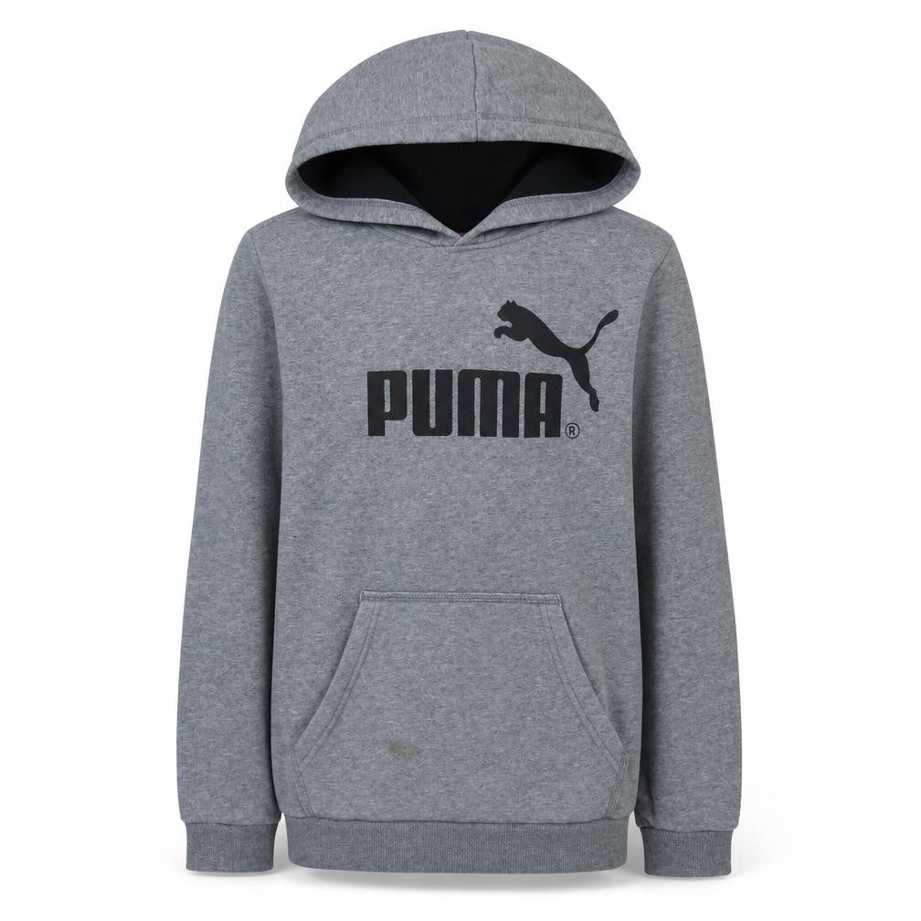 Front view of Puma boys’ grey pullover hoodie, size 14, years cotton blend fleece sweatshirt