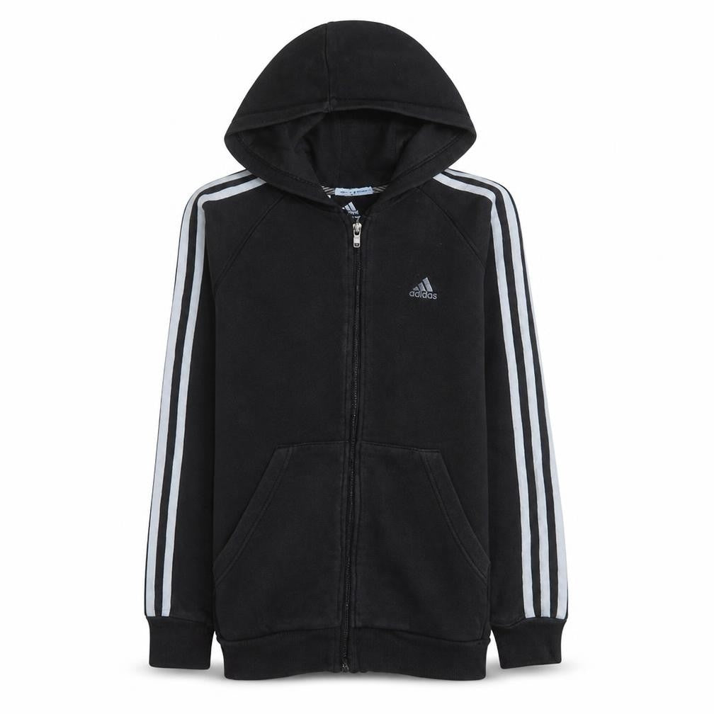 Front view of Adidas boys’ black full zip fleece hoodie 13-14 years sportswear