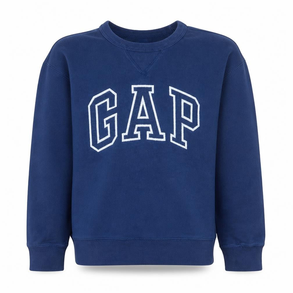Front view of Gap Kids girls’ blue pullover sweatshirt 12-13 years logo crew neck classic