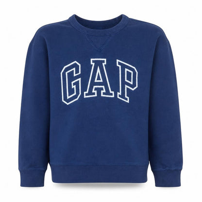 Front view of Gap Kids girls’ blue pullover sweatshirt 12-13 years logo crew neck classic