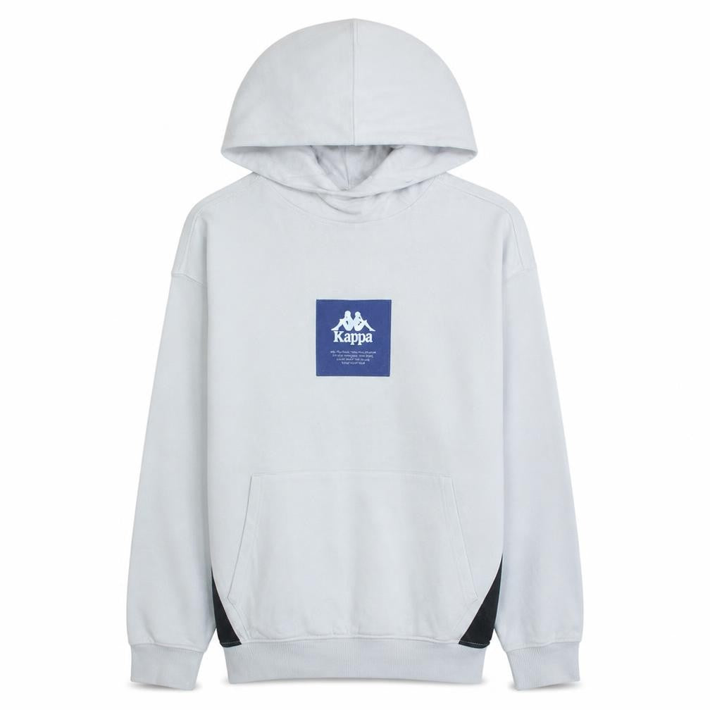 Front view of Kappa x Zara boys’ white hoodie 13-14 years pullover cotton blend