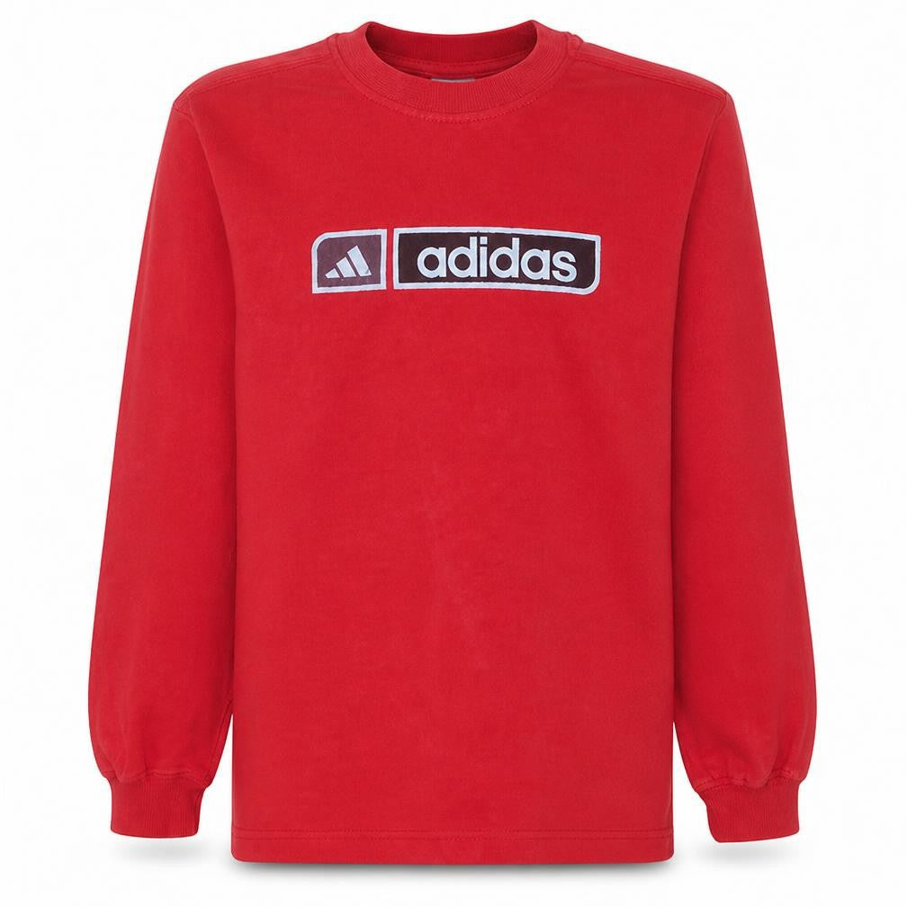 Front view of adidas boys’ red pullover sweatshirt 11-12 years logo fleece crew neck
