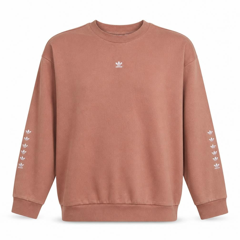 Front view of Adidas Women’s Brown Crew Neck Sweatshirt, size UK 10, S Trefoil Logo