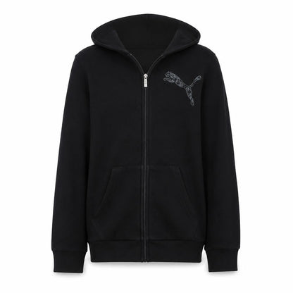Front view of Puma boys’ black full zip hoodie 13-14 years cotton blend casual sweatshirt