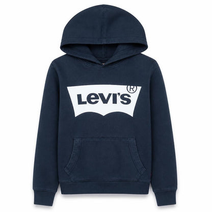 Front view of Levi's boys’ blue pullover hoodie 4 years fleece graphic logo sweatshirt
