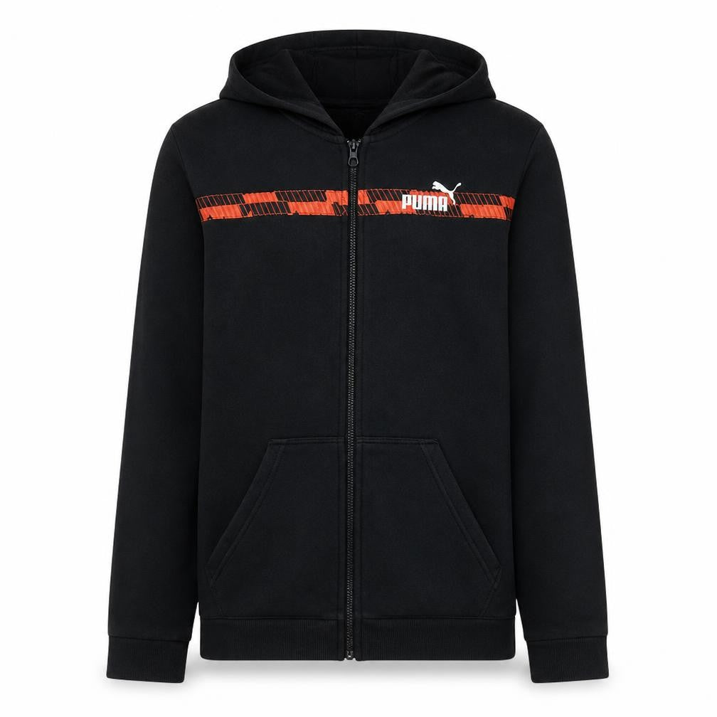 Front view of Puma Teens Black Full Zip Hoodie XL 16Y Logo Sportswear