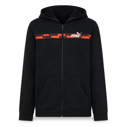 Front view of Puma Teens Black Full Zip Hoodie XL 16Y Logo Sportswear