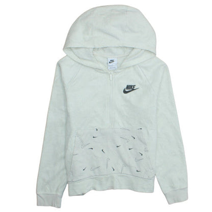 Nike Boys White Full Zip Fleece Hoodie XL Logo Print Casual Sweatshirt