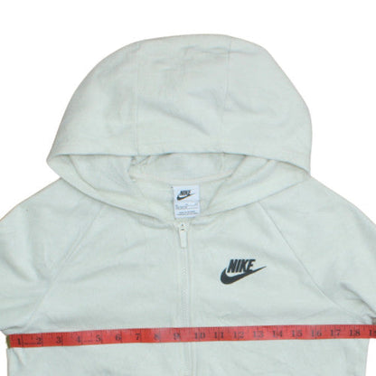 Nike Boys White Full Zip Fleece Hoodie XL Logo Print Casual Sweatshirt