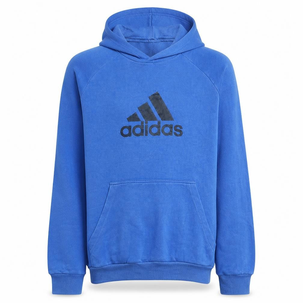 Front view of adidas boys’ blue pullover hoodie 16 years fleece logo sweatshirt