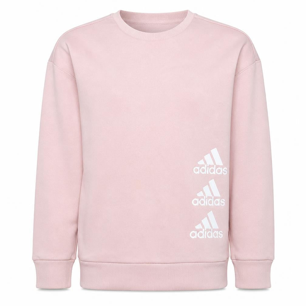 Front view of Adidas girls’ pink crew neck pullover sweatshirt 13-14 years cotton blend