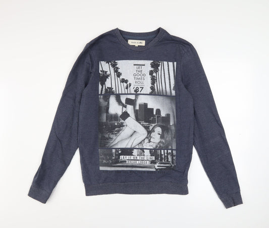 Mens UK Size S River Island Blue Pullover Sweatshirt
