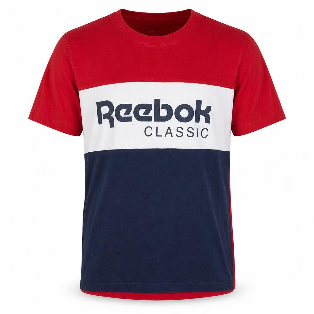 Reebok Classic Men's Red White Blue Colourblock Cotton T-Shirt Size M