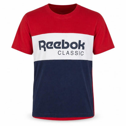 Reebok Classic Men's Red White Blue Colourblock Cotton T-Shirt Size M