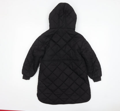 Next Girls Black Quilted Long Hooded Coat 7 Years Winter Jacket