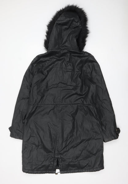Marks and Spencer Women’s Black Faux Fur Hooded Parka Coat Size 14