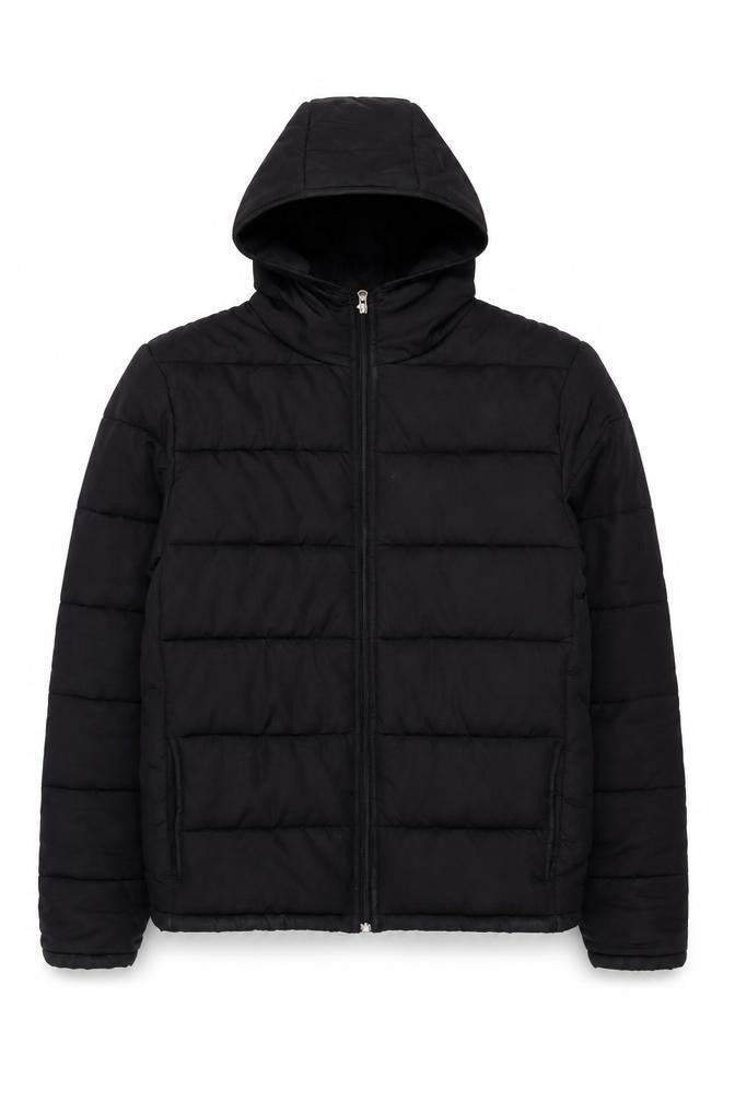 TRN 1961 Men's Black L Hooded Puffer Jacket Winter Lined Zip