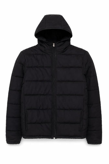 TRN 1961 Men's Black L Hooded Puffer Jacket Winter Lined Zip