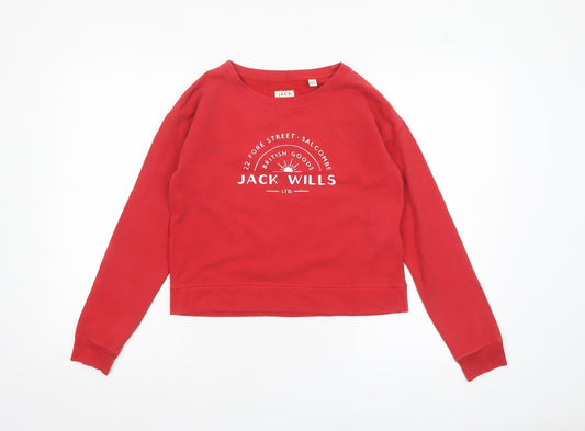 Womens UK Size 8 Jack Wills Red Cropped T-Shirt
