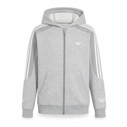 Front view of Adidas boys’ grey full zip hoodie 11-12 years hooded logo sportswear