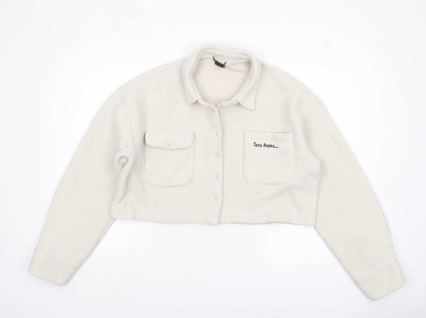 Outfitters Women's Ivory Cropped Fleece Button Jacket Size L