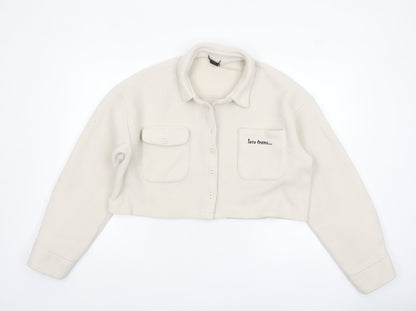 Outfitters Women's Ivory Cropped Fleece Button Jacket Size L