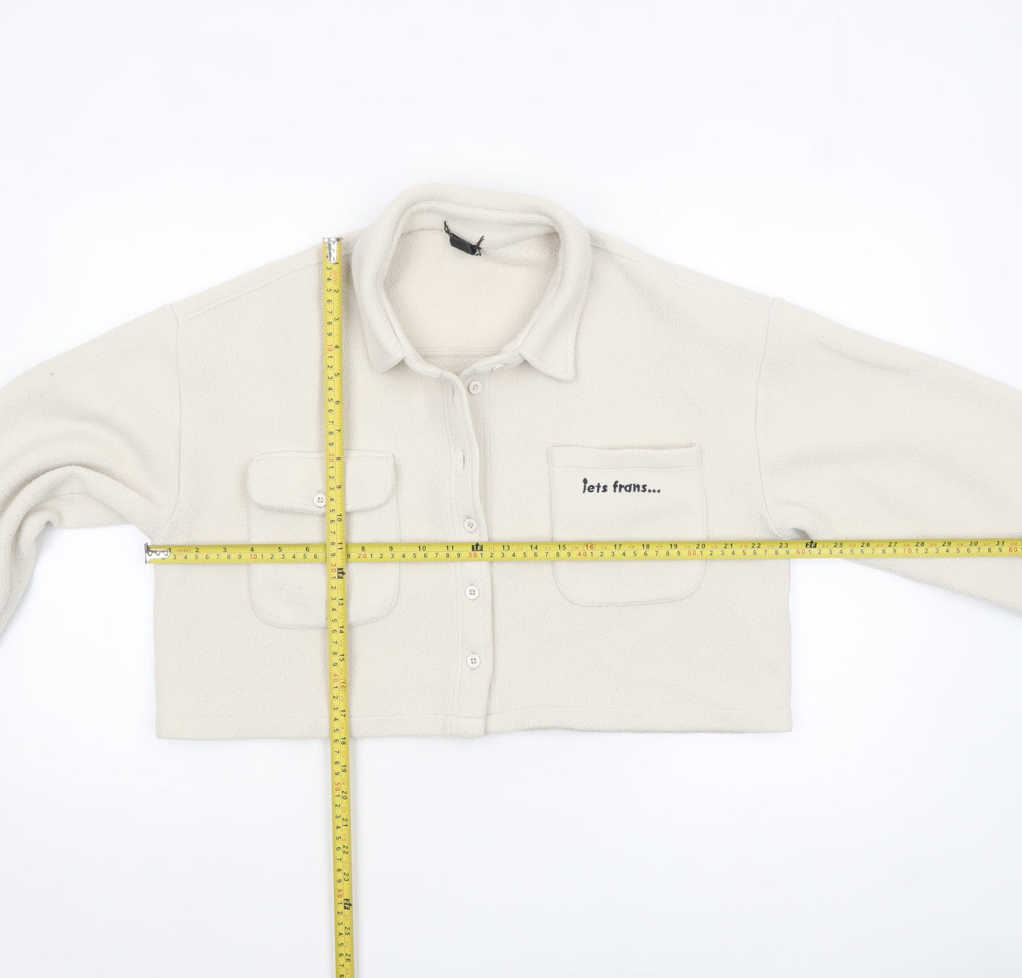 Outfitters Women's Ivory Cropped Fleece Button Jacket Size L