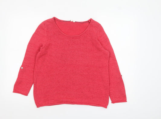 White Stuff Women's Pink Linen Cotton Scoop Neck Jumper Size 12