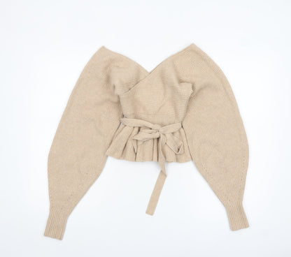 ASOS Design Women Beige Wrap Jumper UK 10 Belted Long Sleeve Knit