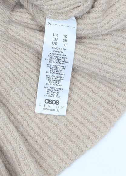 ASOS Design Women Beige Wrap Jumper UK 10 Belted Long Sleeve Knit