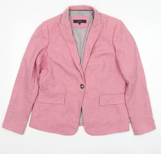 Next Women Pink Wool Blend One-Button Blazer UK 16 Tailored Jacket