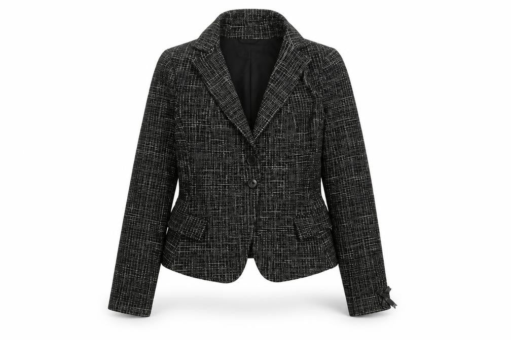 Patrizia Pepe Women’s Black Check Tweed Wool Blazer Size 16