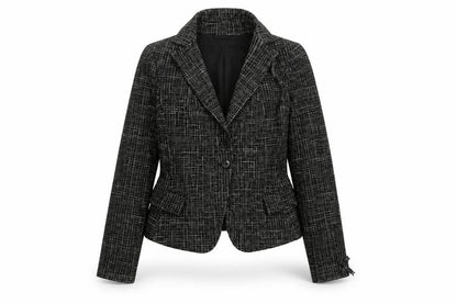 Patrizia Pepe Women’s Black Check Tweed Wool Blazer Size 16