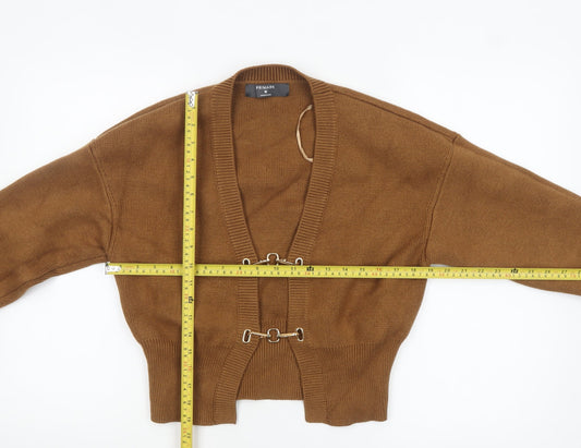 Primark Women Brown Medium Knit Cardigan with Buckle Detail
