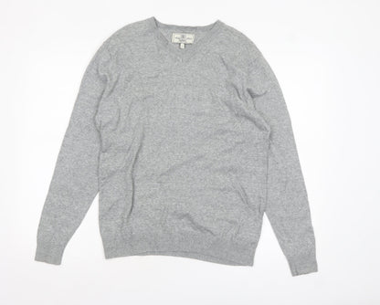 Next Men’s Grey V-Neck Cotton Jumper M Classic Knit Pullover