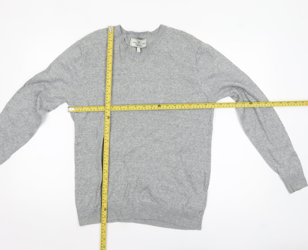 Next Men’s Grey V-Neck Cotton Jumper M Classic Knit Pullover