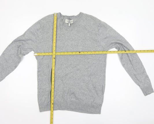 Next Men’s Grey V-Neck Cotton Jumper M Classic Knit Pullover