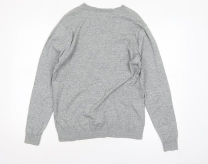 Next Men’s Grey V-Neck Cotton Jumper M Classic Knit Pullover