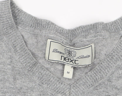 Next Men’s Grey V-Neck Cotton Jumper M Classic Knit Pullover