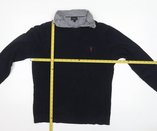 Next Mens Blue Collared Waffle-Knit Pullover Jumper Size L