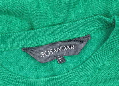 Sosandar Women's Green Crew Neck Long Sleeve Pullover Jumper Size 12