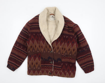 Pull&Bear Women’s Multicoloured Aztec Fleece Lined Jacket Size 8