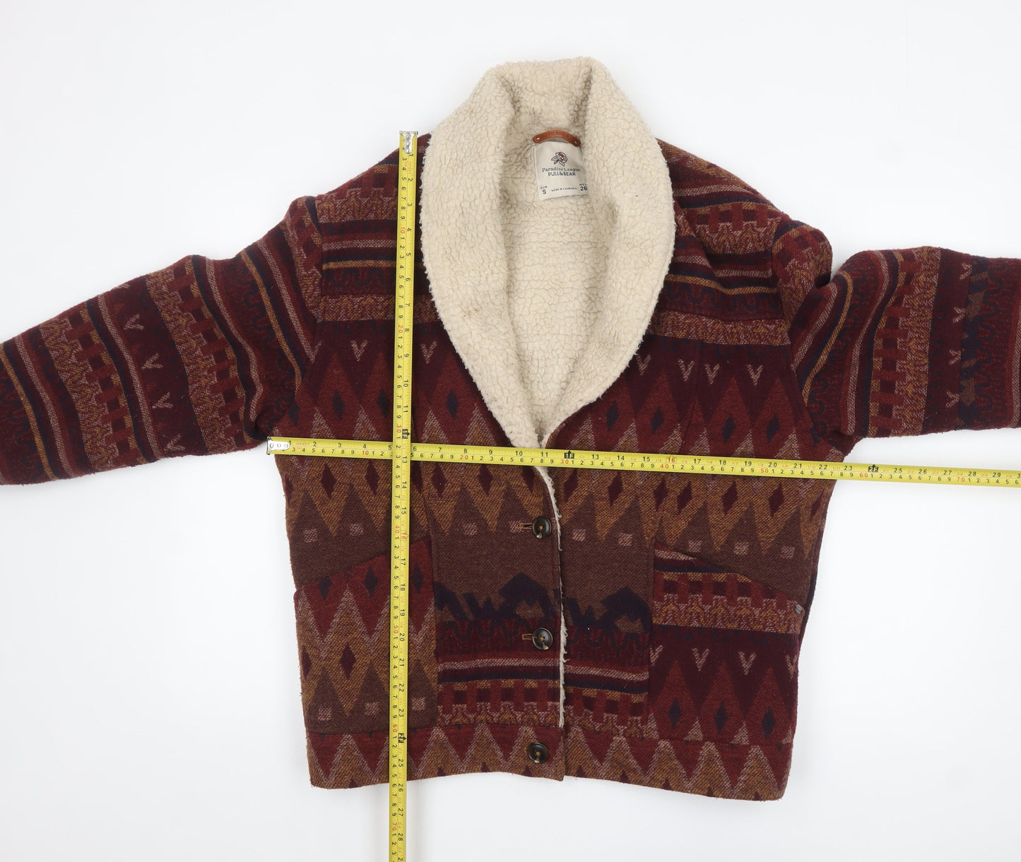 Pull&Bear Women’s Multicoloured Aztec Fleece Lined Jacket Size 8